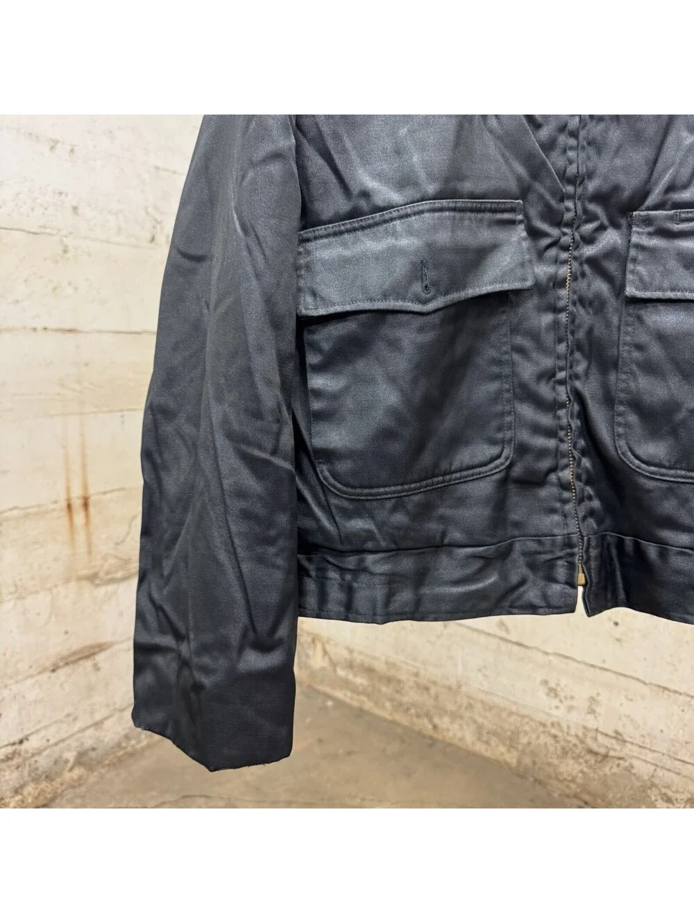 VTG 60s Black Nylon Insulated Utility Work Jacket USA Sz 42